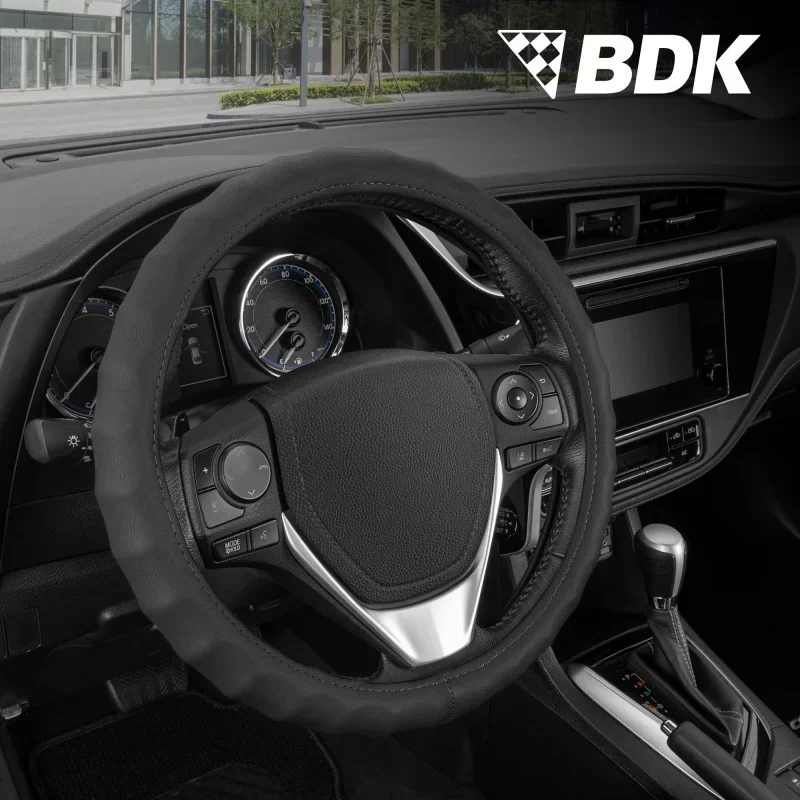 

Кожа BDK чехол рулевого колеса автомобиля 15,5-16,5 дюйма (большой/черный)-универсальная, простая установка, Максимальная защита