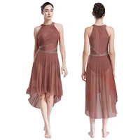 Womens Modern Lyrical Dance Dress High-Low Tulle Rhinestone Ballet Gymnastics Leotards Figure Skating Performance Costume 2028 - Image 3