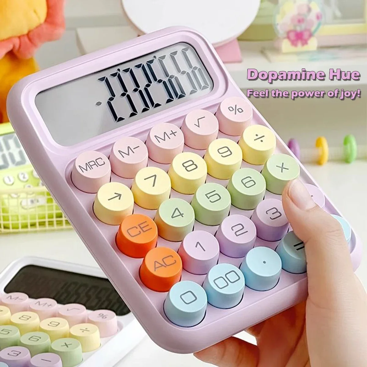 Colorful 12-Digit Mechanical Office Calculator - Cute Candy Design