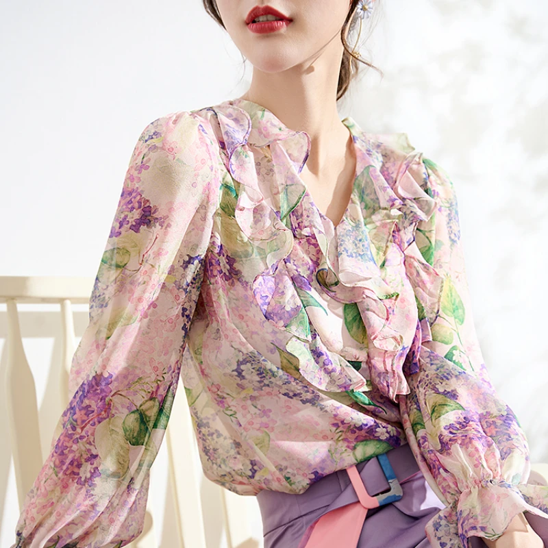 

Шифоновая женская рубашка, Новинка лета 2023, блузки с принтом, Свободный цветочный топ с V-образным вырезом, повседневная одежда YCMYUNYAN