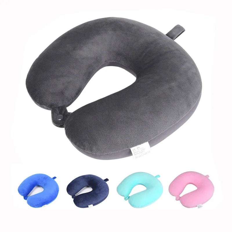 Memory Foam Travel Pillow with Snap Strap and Soft Cover