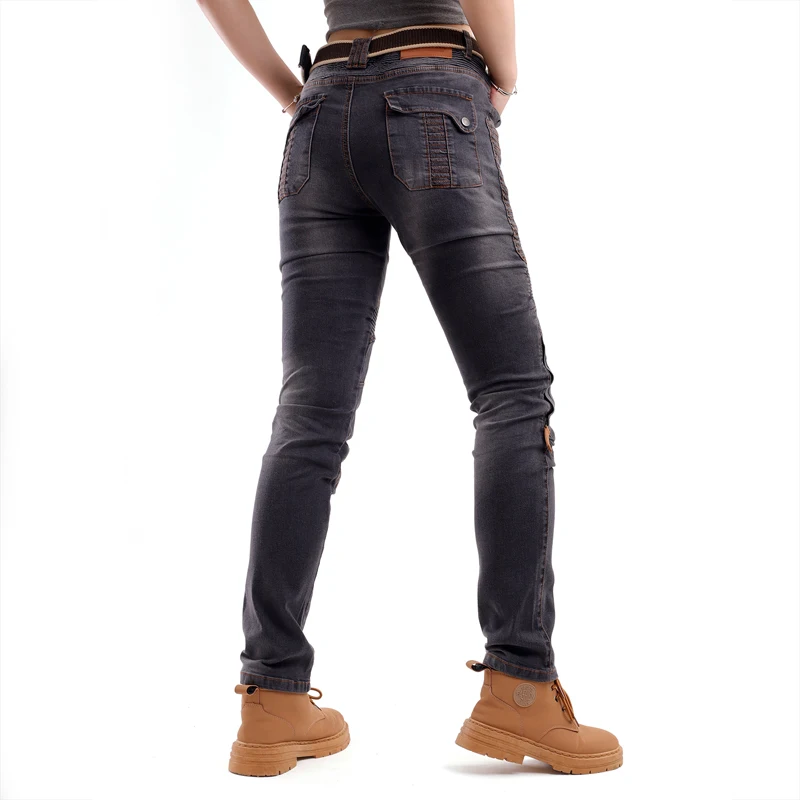 여성용 아라미드 모터사이클 진 스모크 블랙 방염 라이딩 팬츠 보호용 캐주얼 바지 CE