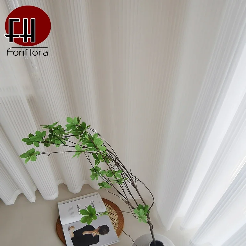 Modern Transparent White Tulle Curtains for Living Room Striped Vertical Veil Window Sheer Curtains for Bedroom Organza Voile 4