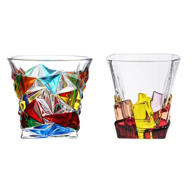 Withered Handmade painted glass water glass with contrasting stripes, woven crystal glass, whiskey glass, beer and foreig