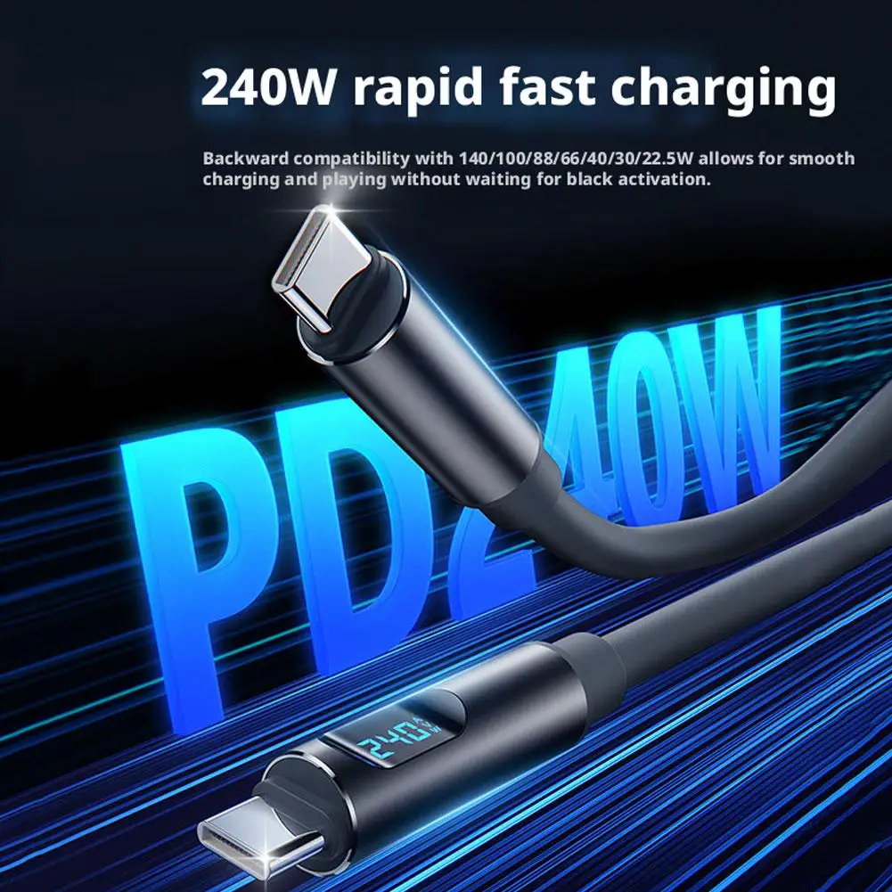 LED 디지털 디스플레이가 있는 USB 3.1 케이블 240W PD3.1 고속 충전 80Gbps 데이터 전송 iPhone Galaxy용 듀얼 8K 디스플레이