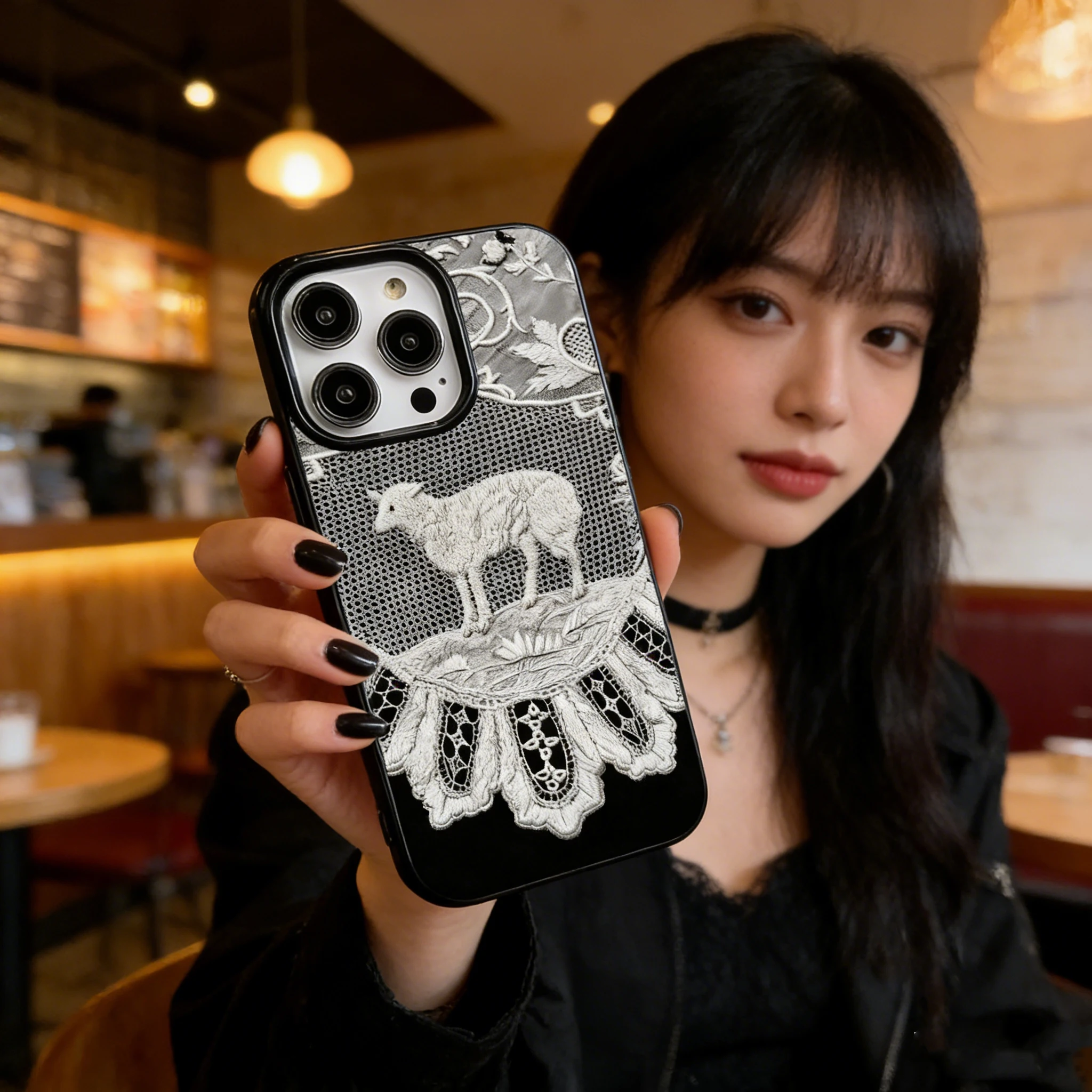 Retro Black and White Lamb Pattern Creative Phone Case