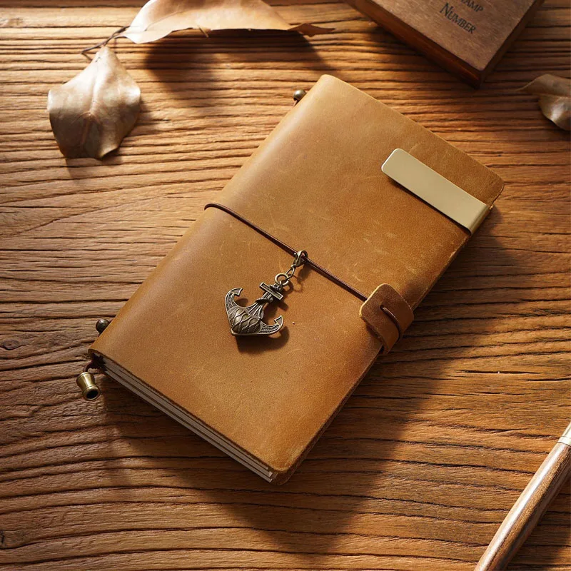 Fromthonic in pelle TN Notebook da viaggio manuale diario primo strato diario in pelle bovina manuale note Notebook a fogli mobili fatto a mano - immagine 2