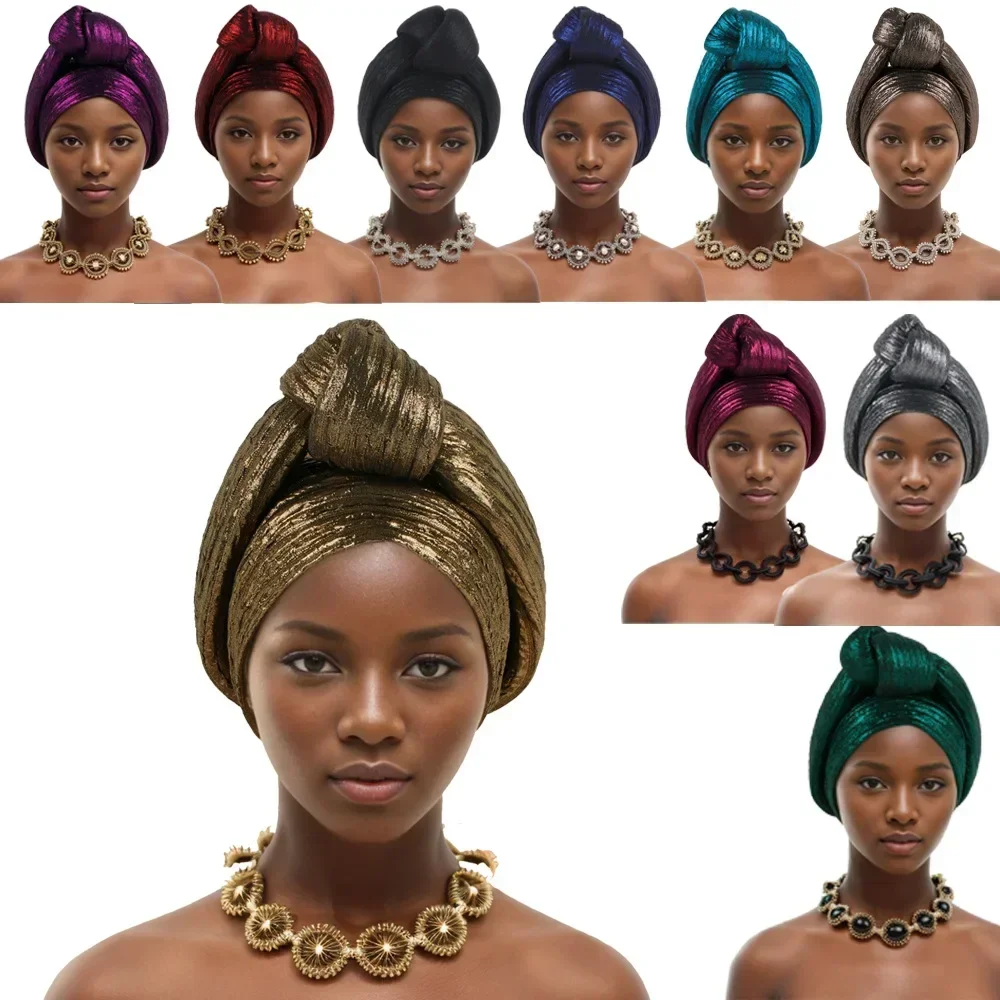 African Headtie Latest Nigeria Aso Oke Twist Knot Head Wraps Headpiece Turban Cap Bonnet for Women Already Made Auto Gele Mujer,african head wraps