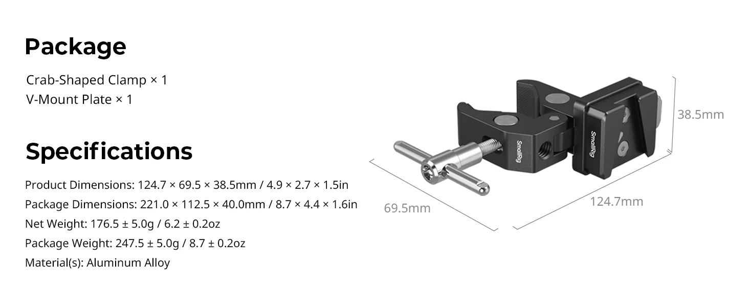 SmallRig V-Mount Krabbenförmige Klemme, für mit den meisten V-Mount-Batterien, 15–40 mm Klemmbereich für Stative, Lichtstative -5313 – Detail 7