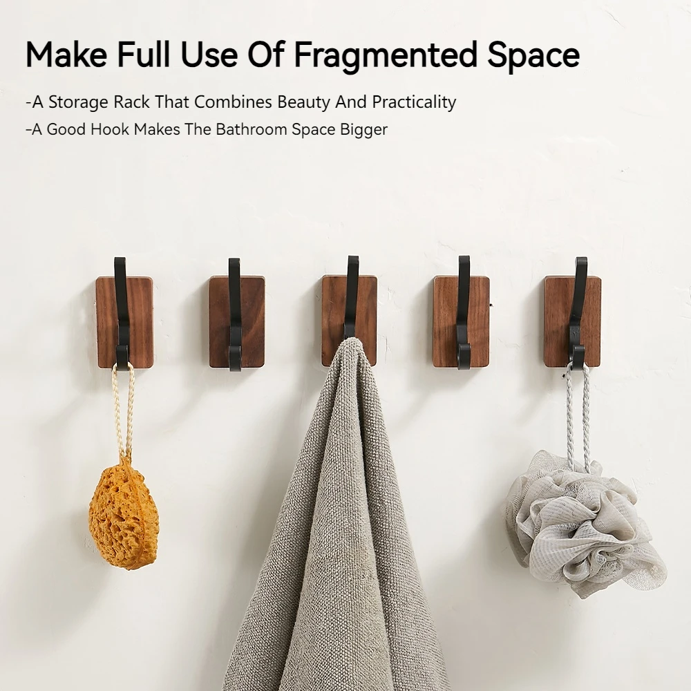 No Punching White/Black Walnut Coat Hooks Wall Hanging Bathroom Hooks For Towel & Coat Wooden Decorative Wall Hanger