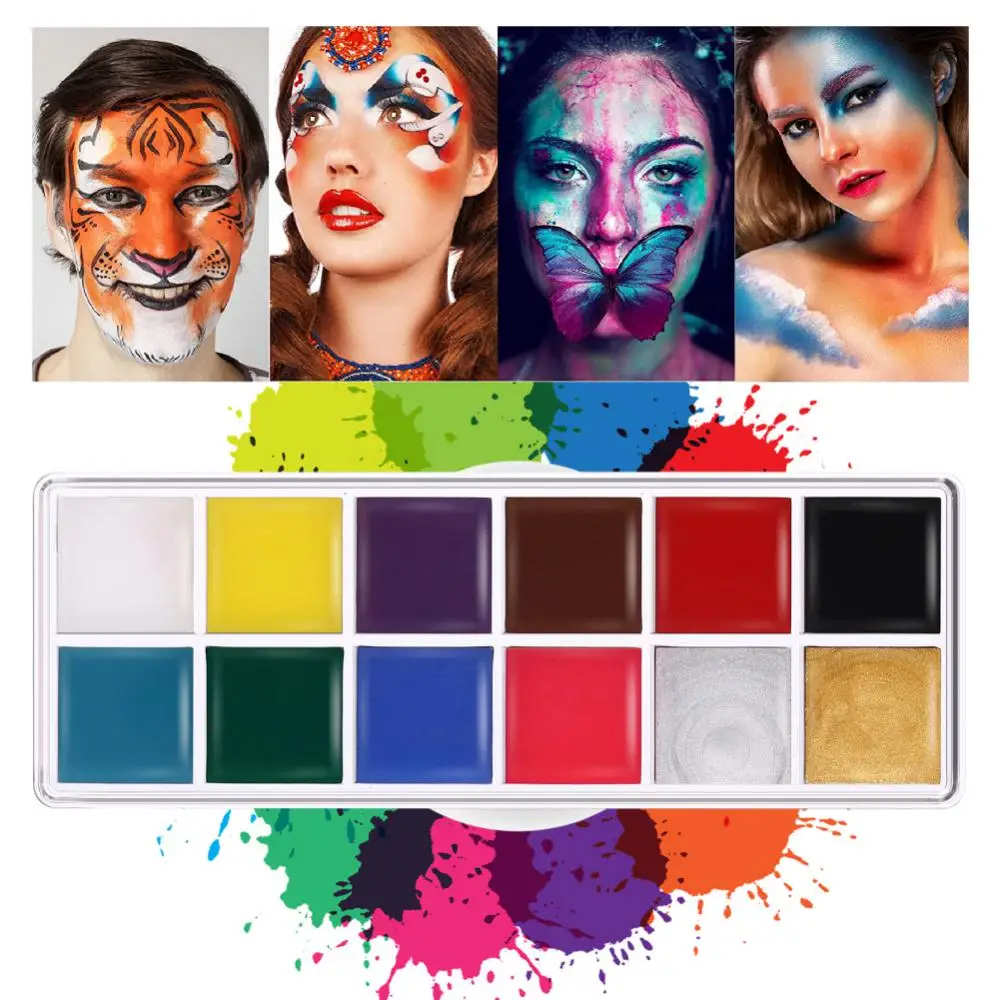 

Набор для рисования лица на Хэллоуин, 12 цветов, макияж для лица, краска для тела | Профессиональный пигмент, насыщенный макияж, палитра, художественный кинотеатр