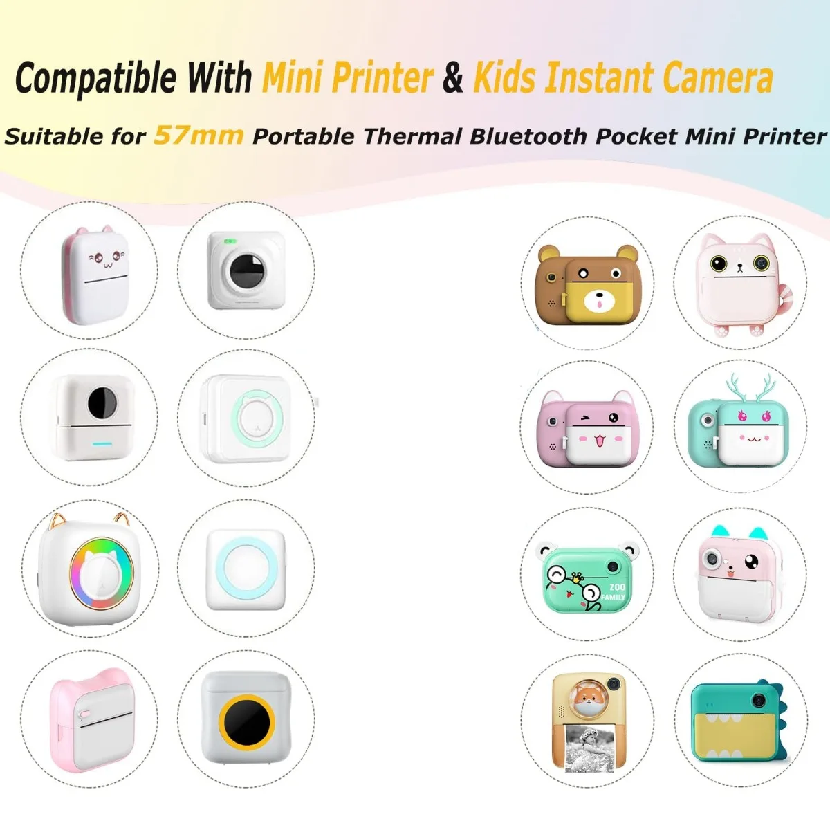 Kid Instant Camera Refill Print Paper-Edge Color Photo Paper 57x30mm Non-Adhesive HD Printing Thermal Print Paper for Printer