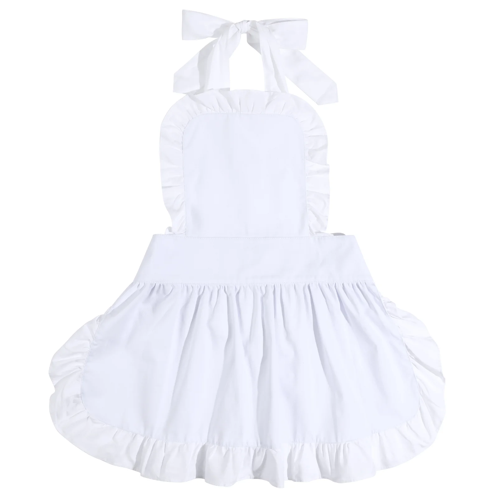 

Pure Cotton Cute Aprons for Girls Vintage Retro Waitress Apron Women Cooking Apron (White)