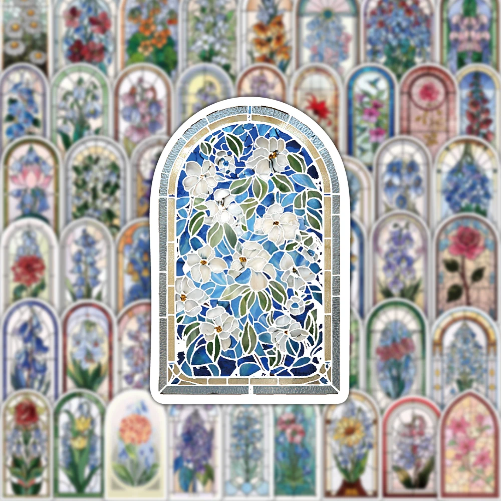 50PCS Beautiful Flower Colored Glass Window Stickers High Beauty Colorful Art Decoration Scrapbook Phone Case Water Cup Laptop