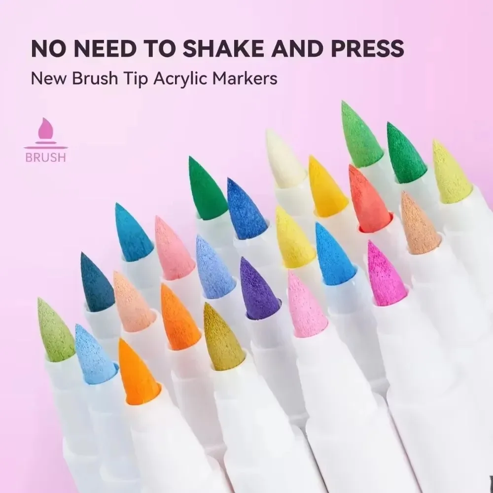 Acrylic Paint Marker Brush Tip Pens For Rock Stone Ceramic Porcelain Mug Wood Graffiti Manga School Art Supplies