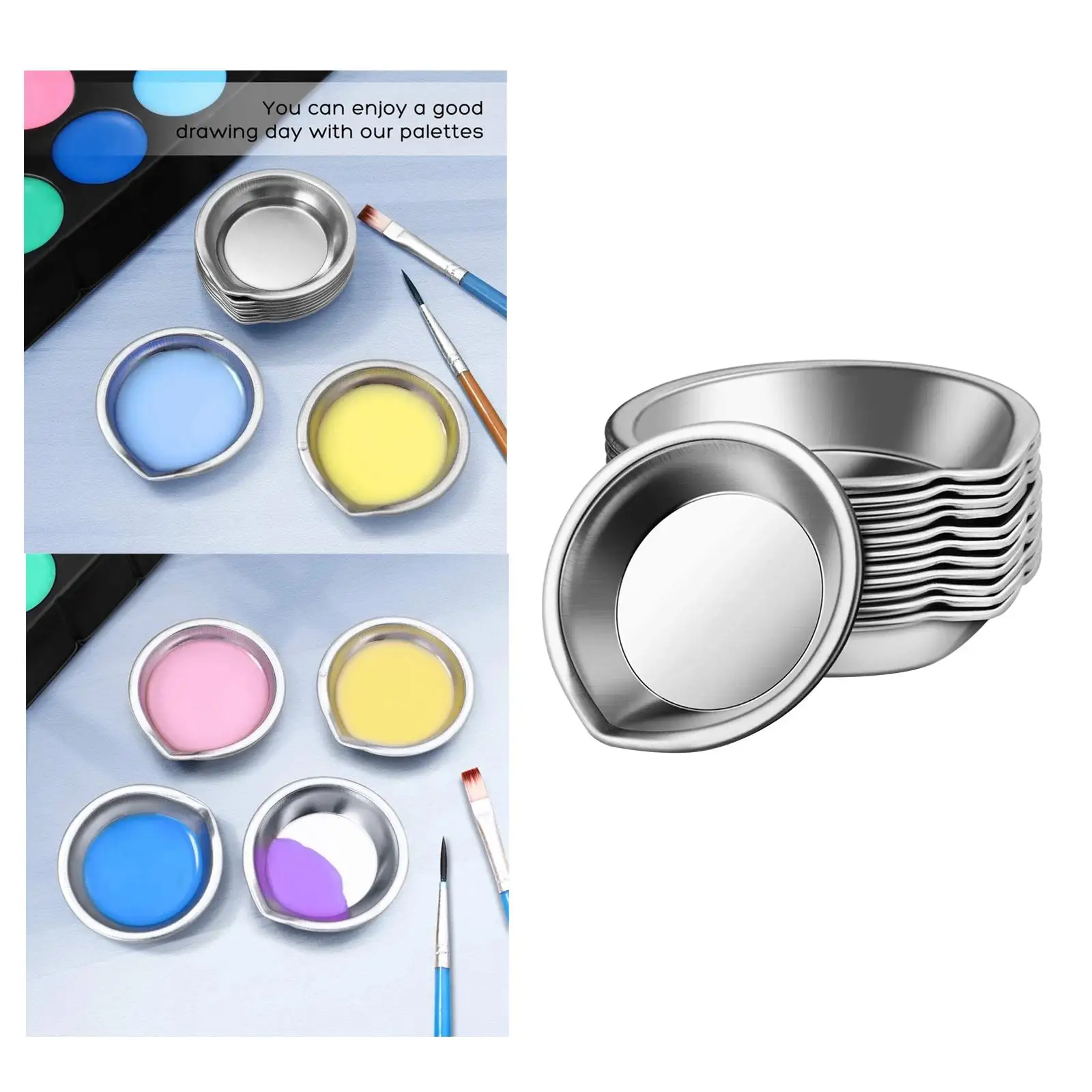 Stainless Steel Small Round Paint Tray Watercolours Paint Mixing Tray Painting Color for Home 12pcs paint tray color palette