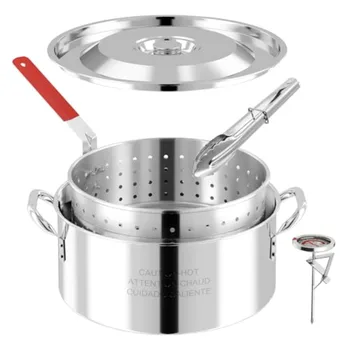 10QT Stainless Steel Deep Fryer with Basket Fish Fryer Frying Pot with Lid and Thermometer Includes Fryer Tong Dishwasher Safe 1