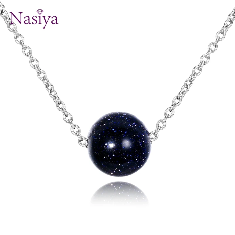 Nasia Silver Necklace Pendant Natural Blue Sand Round Pendant Necklace Korean Style Party Valentine's Day Gifts
