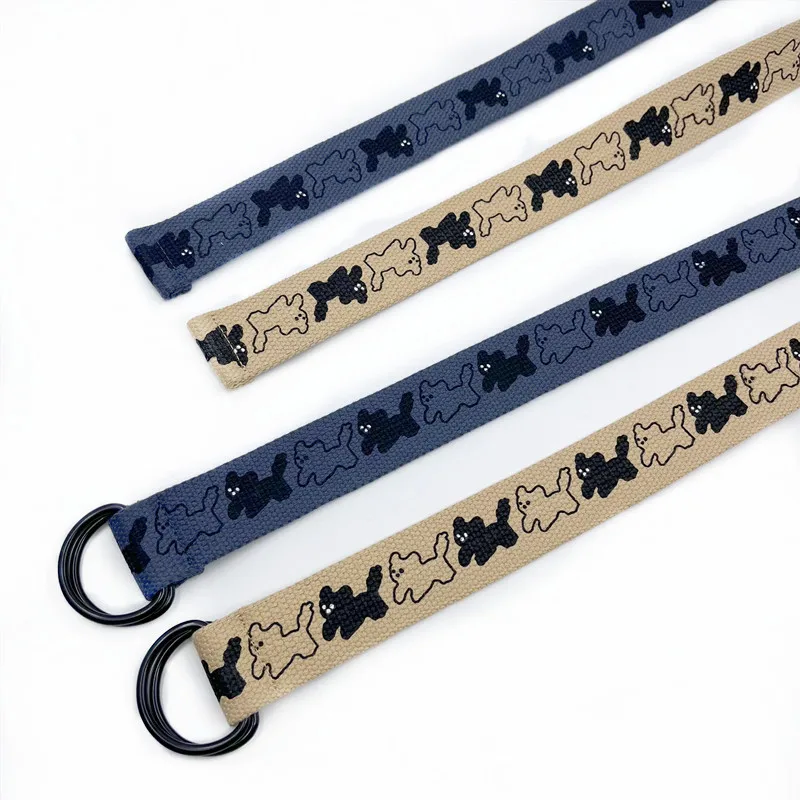 Women Canvas Belt Casual Waistband with Dog Nylon Belt Outdoor Girl Belts Jeans Belt Waist Strap Cute Cloth Accessories