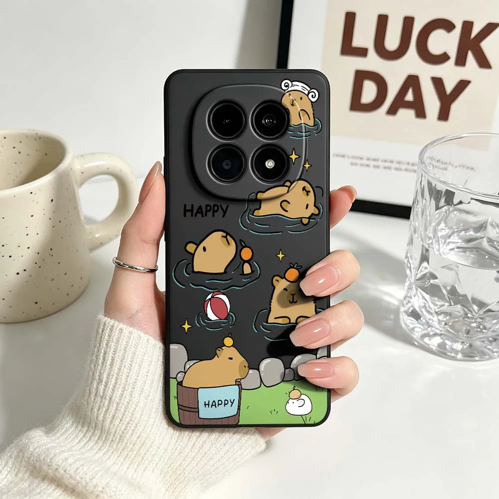 Cute Cartoon Capybara Black Soft Cover Phone Case