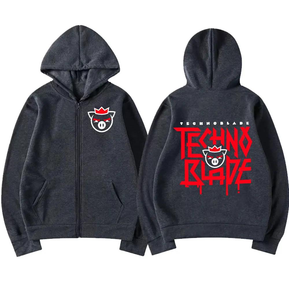 Kaus Hoodie Ritsleting Cetak Merch Technoblade Harajuku Pria