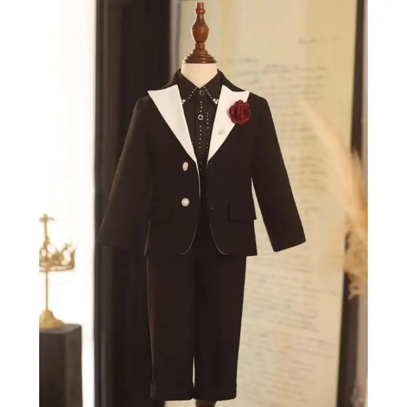 

2024 New Children's Formal Prom Suits Kids Catwalk Piano Performance Party Gown Wedding Birthday Boys Blazer Sets A3853 Tuxedo