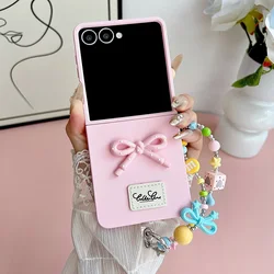 Candy Color Skin Feel Bow Tie Phone Case with Lanyard - Shockproof Protective Back Cover - Galaxy Z Flip 8 (Pink)
