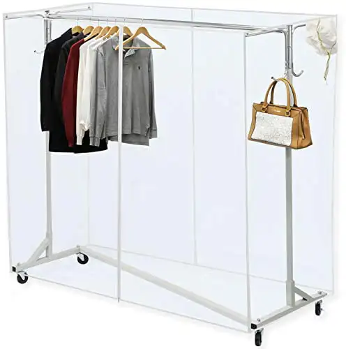 

Industrial Grade Z-Base Garment Rack, 400lb Load with 62" Extra Long bar w/Clear Cover and Tube Bracket