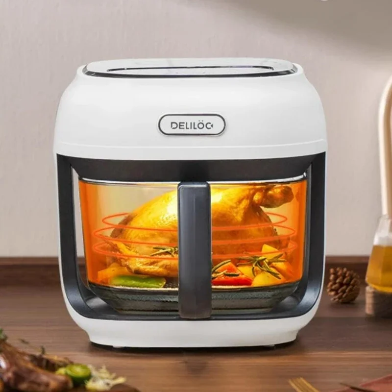 220V Visible Air Fryer Home 4.5L Glass Transparent Electric Fryer No Flip 1200W French Fry Machine Oil-free Electric Fryer 5