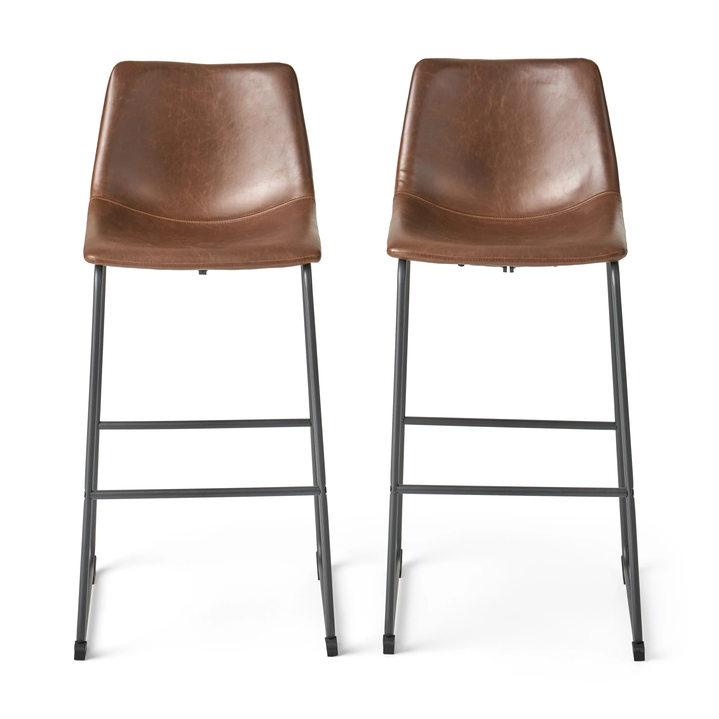 Two-piece，30-Inch Cedric Faux Leather Bar Stool in Vintage Brown