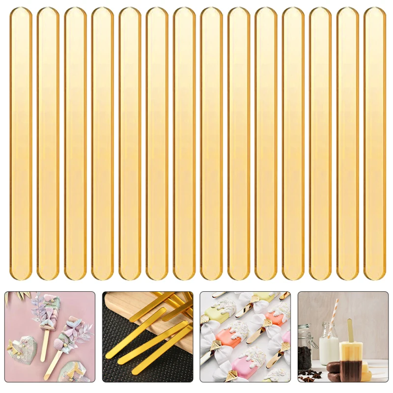 Description Picture 3 of item50pcs Acrylic Ice Cream Sticks Popsicle Stick Reusable Cakesicle Sticks Gold Mirror Ice Cream Sticks Acrylic Stick Home Cake