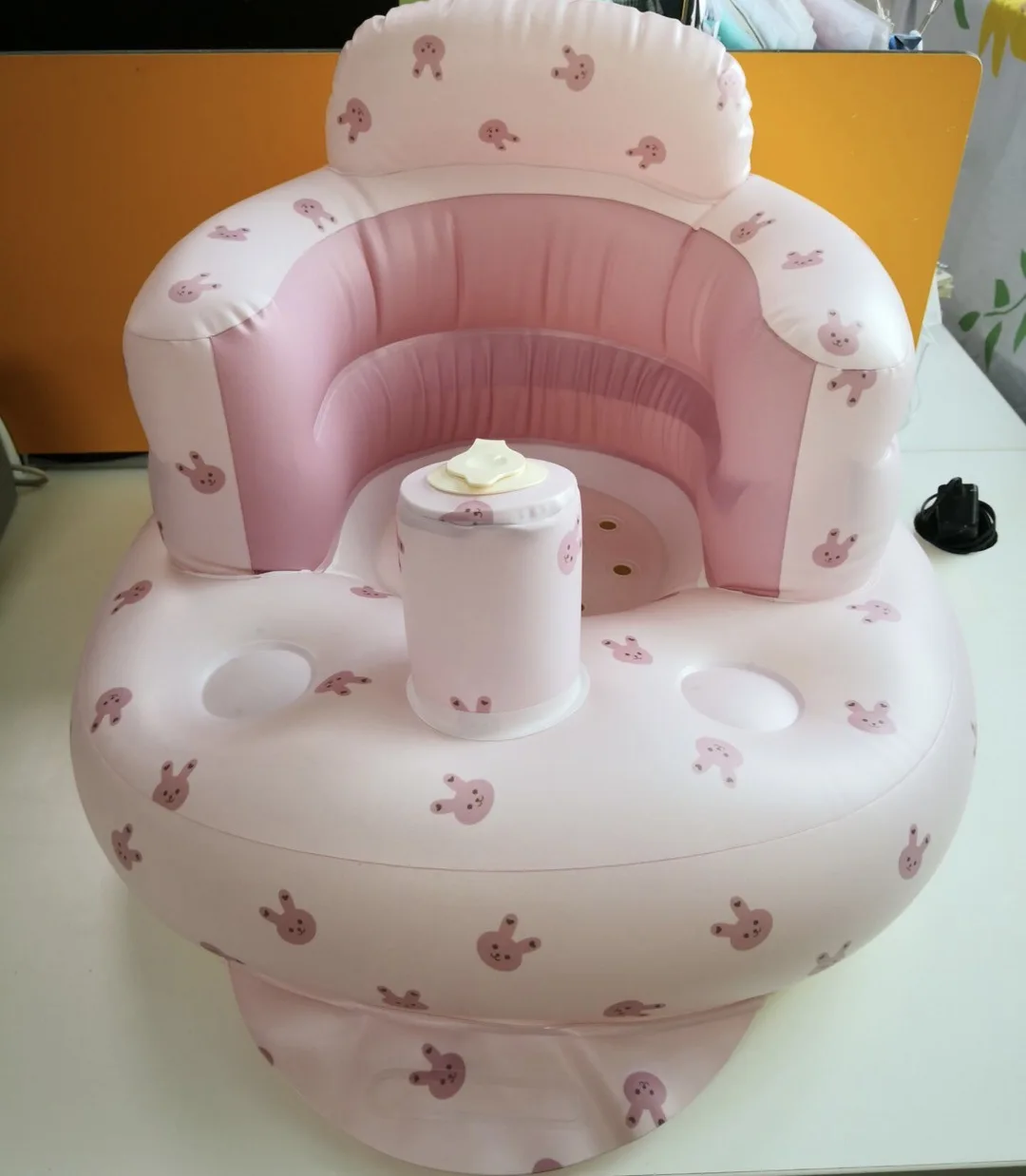 

New baby learning chair cartoon pink tiger rabbit baby learning chair multifunctional portable inflatable sofa bath stool