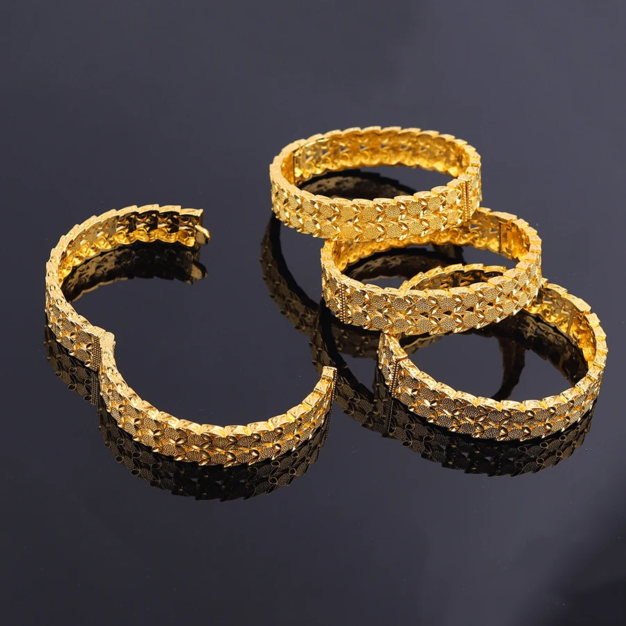 Bangle Bracelet 4pcs 24K Bangles Ethiopian Dubai Trendy Bangles for Women Arab African Gold Color Bracelet Jewelry Middle East Wedding Gifts