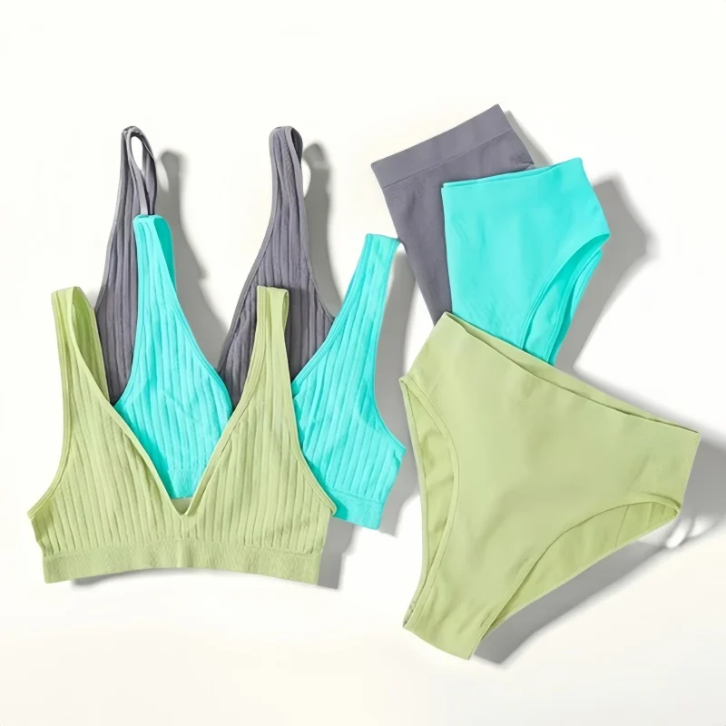 Women Push-Up Bra Set Deep V Seamless Underwear Set Wireless Bra High Rise Panties Female Sexy Lingerie women lingerie set,sexy bra set,women underwear set