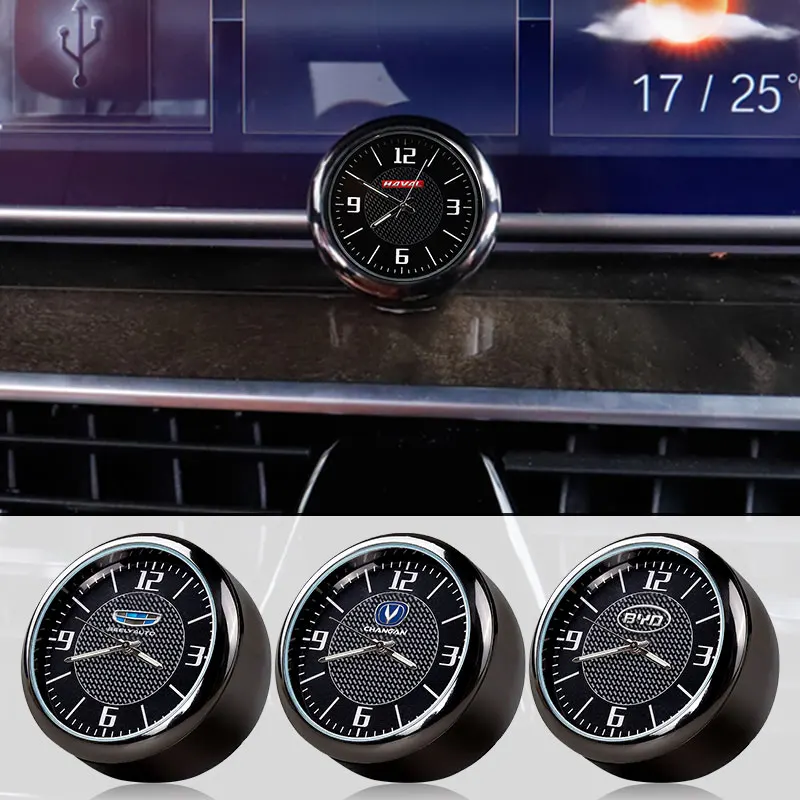 Mini Horloge à Quartz Pour Voiture - Clip Ventilation Ou Autocollant, Diamètre 4 Cm, ABS Noir Et Blanc