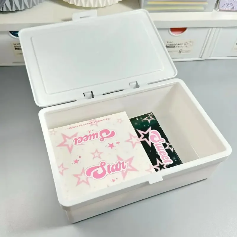 White Flip Lid Dustproof Desk Organizer-Plastic Office Supplies Storage Boxes