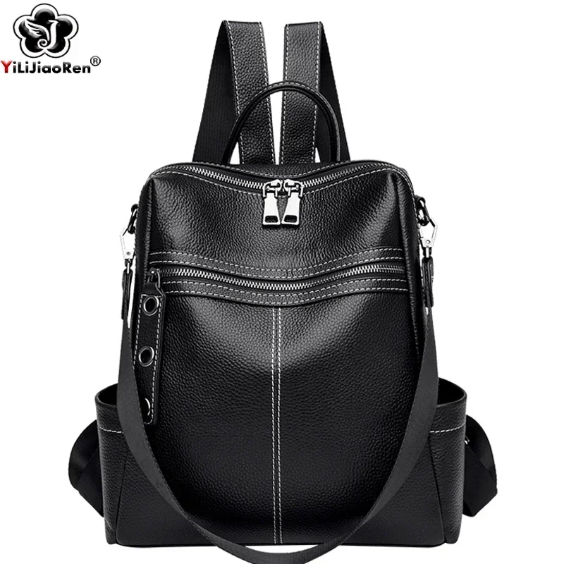 

Large Bag Mochila Leather Women Female Rucksack Leather School Simple Bagpack Backpack Genuine Fashion Ladies Shoulder COW Bags