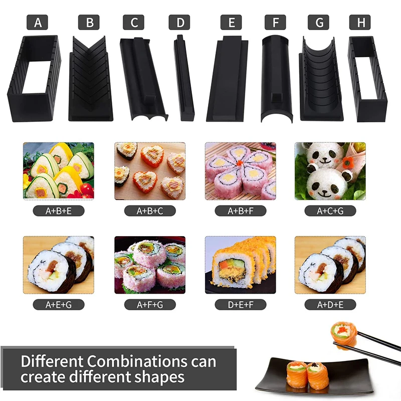 Sushi Maker sushi mold sushi rolling tool sushi tools LMETJMA 10 Pcs Sushi Maker Kit DIY Sushi Mold Press with Rice Roll Mold Maker Rice Roll KC0473