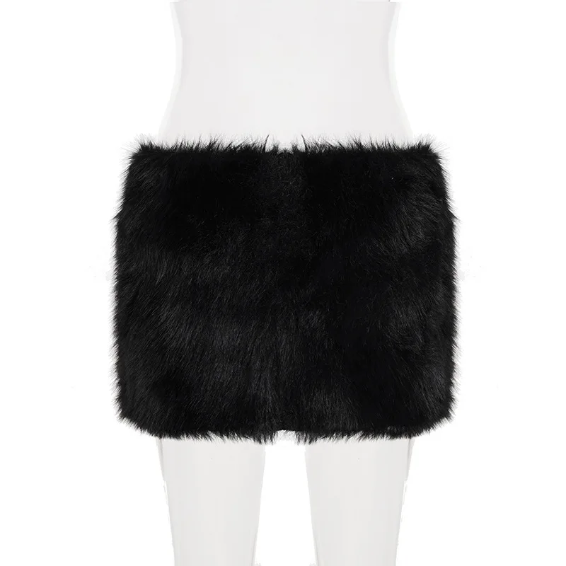 Women Fashion Faux Fur Bodycon Mini Skirts 2025 Fall Winter All
