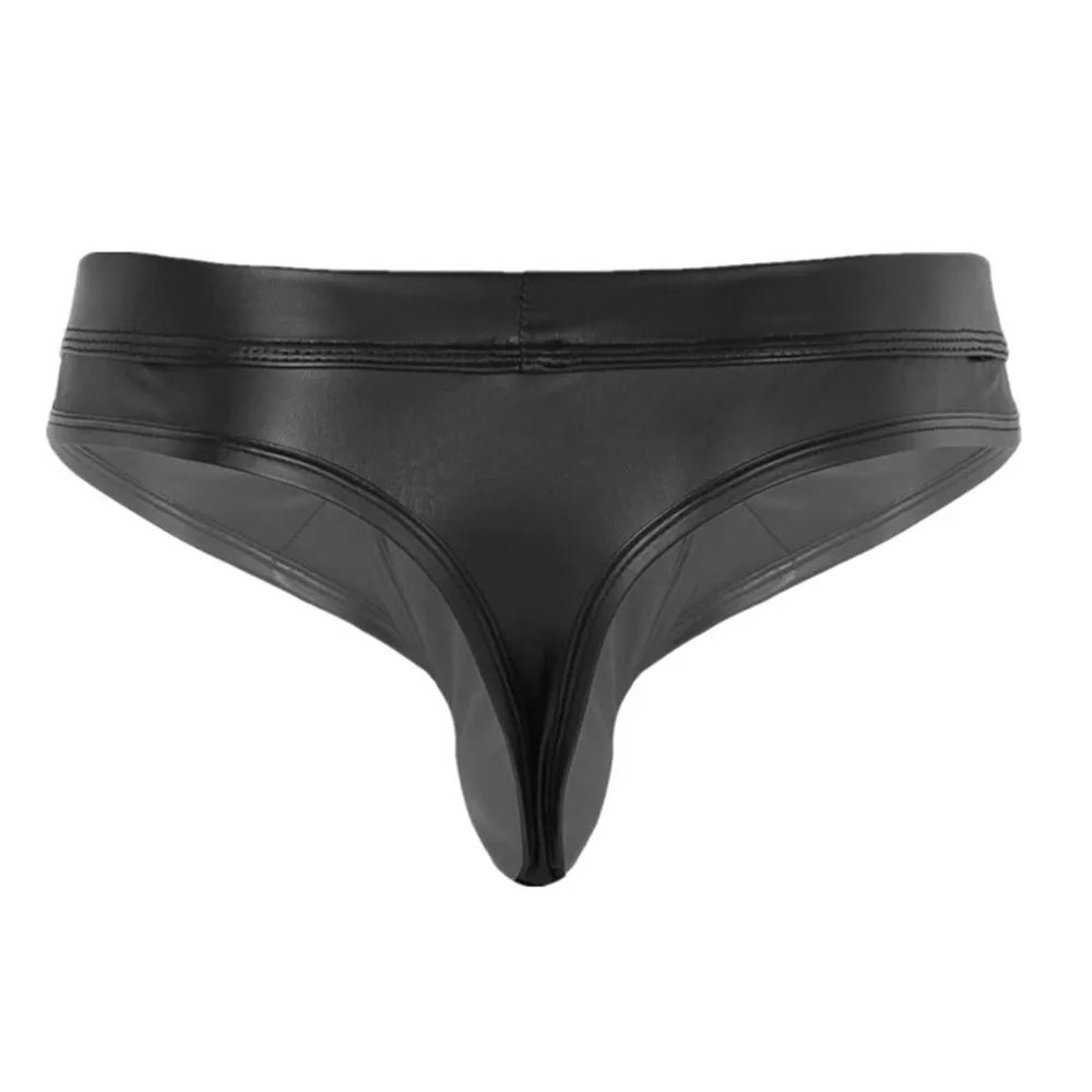 Sexy Men Open Crotch G-string Thongs Faux Leather Jockstrap G-strings Erotic Sissy Bulge Pouch T-back Panties G-string Underwear