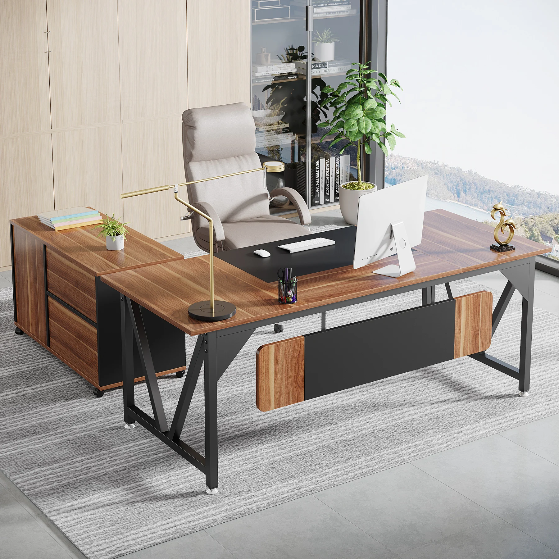 

Tribesigns 70.8" Executive Desk with 35.4" File Cabinet Combo, Industrial L-Shaped Computer Desk, Extra Large Workstation