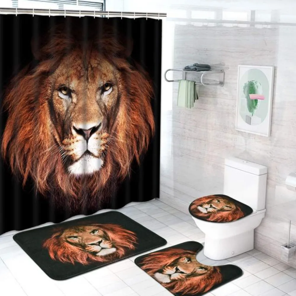 Set da bagno rosso e nero con tenda da doccia e tappeti e accessori, set di tende da doccia con rose rosse, tende da doccia Get Naked per bagno