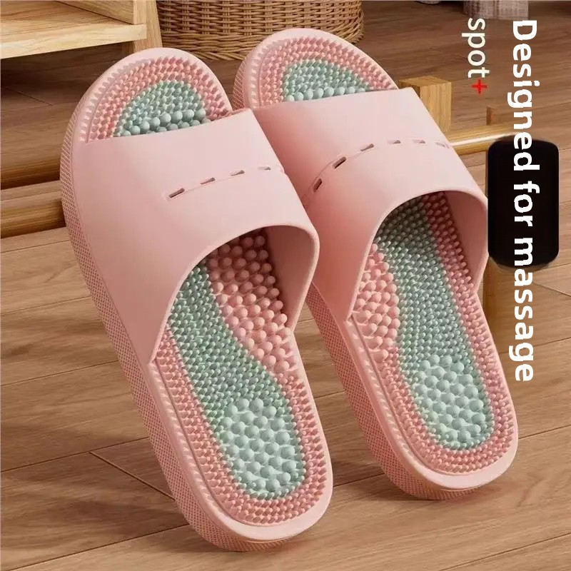 Men's Massage Slippers Anti-Slip Bathing Bathroom Indoor Home Foot Bottom Acupoint PVC Material Simple Style Adult Shoes