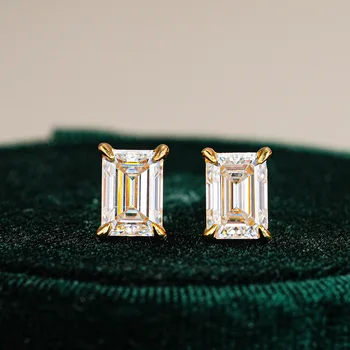 5*7mm Emerald Cut Moissanite Earrings for Women 4 Claws Rectangular 1Ct D Color S925 Silver Plated 18K White Gold Stud Earring