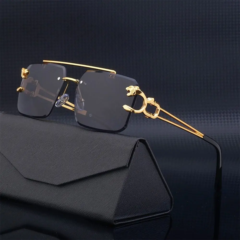 

UV400 Eyewear Frameless Rimless Steampunk Sun Glasses Rimless Sunglasses Shades Cheetah Decoration