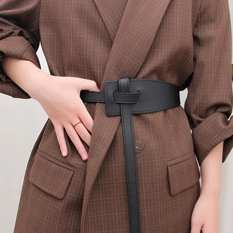 

Women Trendy Belt For Dress Faux Leather Wide Belts Simple Fashion Waistband Coat Corset Light Luxury Cummerbunds Waistband