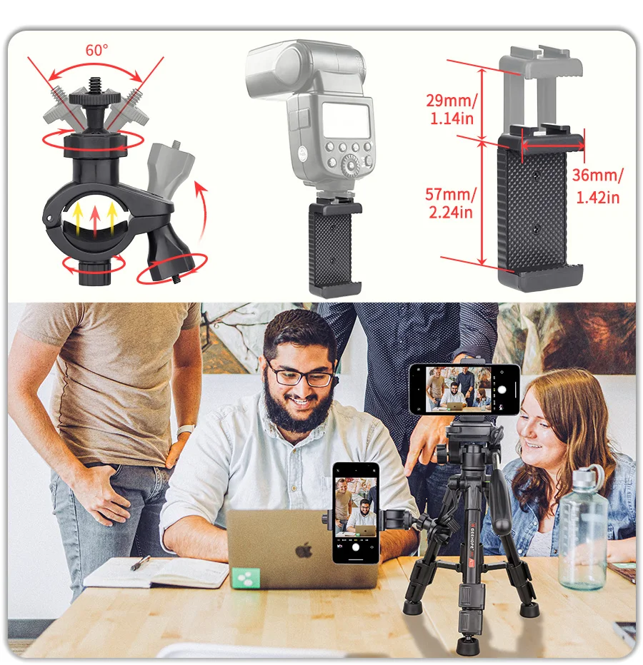 GS3 Mini Lightweight Desktop Tripod with 3-Way Flexible Pan Head and Bubble Leve