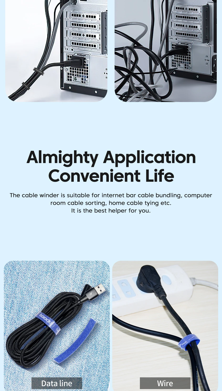 Toocki Kabel organisator Kabel management Tearable Organizer Kabel 1mm für Telefon Maus Kopfhörer Kabel halter Kabels chutz – Detail 6