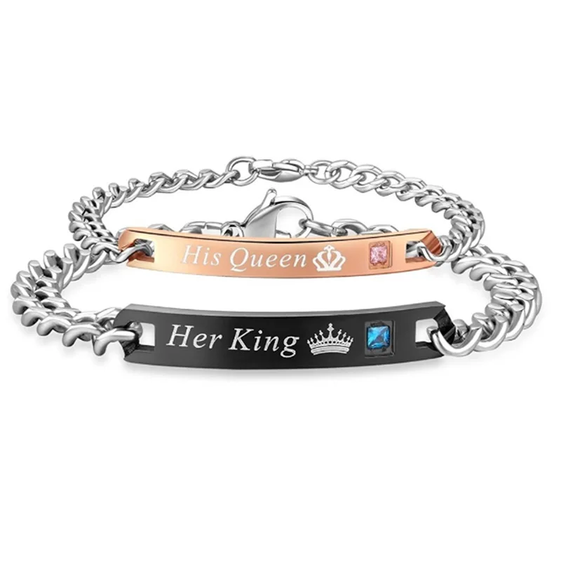 Her King His Queen Lovers Personalized Stainless Steel Bracelet For Party Gift