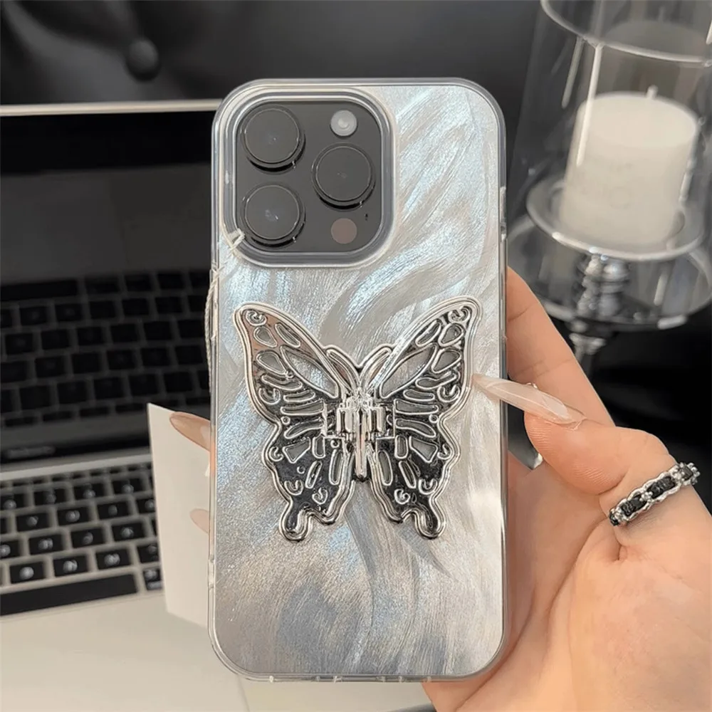 Glitter Butterfly Stand Phone Case - Shockproof Cover